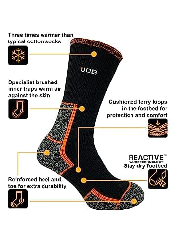 JCB - Mens Thermasock Work Sock - Midweight - Thermal Winter Warm Sock, Heat Holding Socks, Black, 1 pack, UK 6-11, EUR 39-46 (1pk Black) — view 3