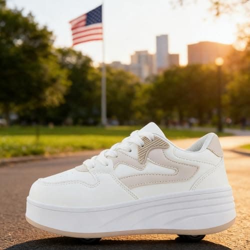 Roller Skate Shoes for Women Girls Sneakers with Detachable Wheels Sport Shoe Suitable for Halloween Christmas Birthday Party Gifts Khaki — view 2