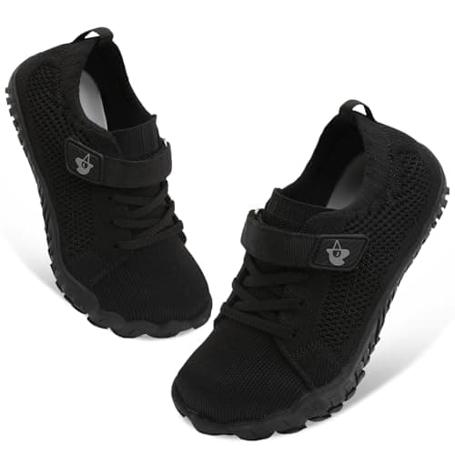 JOINFREE Kids Barefoot Shoes Boys Girls Wide Fit Trainers Lightweight Non Slip Zero Drop Sneakers for Toddler Little Big Kids Breathable Walking Shoes for School & Outdoor Black UK Child 8
