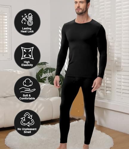 wirarpa Men's Thermal Underwear Set Long Johns Top & Bottom Black XXL — view 4