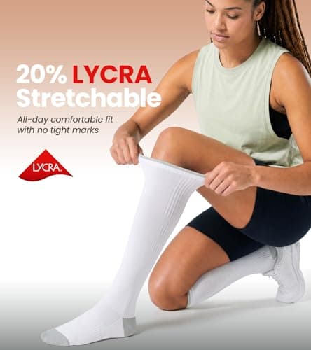 RUIXUE Compression Socks for Women and Men, 20-30 mmHg Cooling Flight Socks, 2 Pairs Graduated Socks for Travel, Sport, Nurse, Long Sitting(Swelling & Aches Relief), White, S-M — view 4