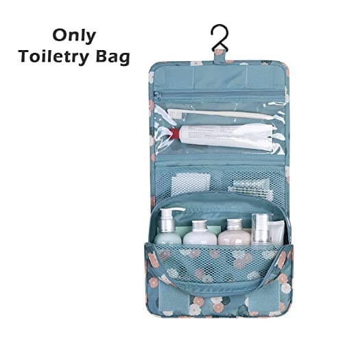 Travel Hanging Toiletry Wash Bag Makeup Cosmetic Organizer Hanging Toiletry Bags for Women, Waterproof Multifunctional Cosmetics Storage Bag for Girls Men (Blue Flowers) — view 4