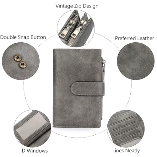 GOIACII Leather Purses for Women, Bifold Compact Womens Wallet with RFID Blocking, Medium Ladies Purse Credit Card Wallet with 16 Card Slots and Zip Coin Pocket — view 5