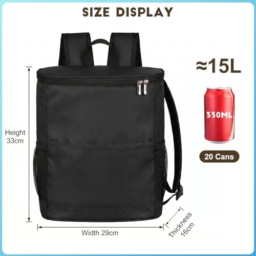 Insulated Cooler Backpack - 15L Cool Bag Rucksack for Lunch Picnic Camping Beach, Large Capacity Leakproof Cooling Bag, Thermal Food Delivery Backpack Cooler Bag, Black — view 5
