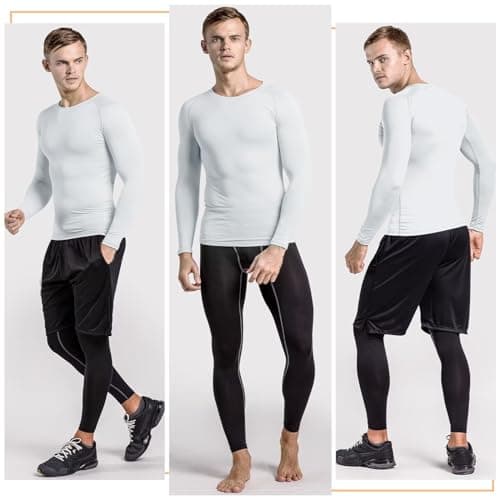 Sillictor Mens Thermal Top Long Sleeve Quick Dry Cycling Running Base Layer Mens Ski Underlayer Fleece Compression Sports Hiking Football Training T Shirts High Wicking Muscle Support 3235 White L — view 2