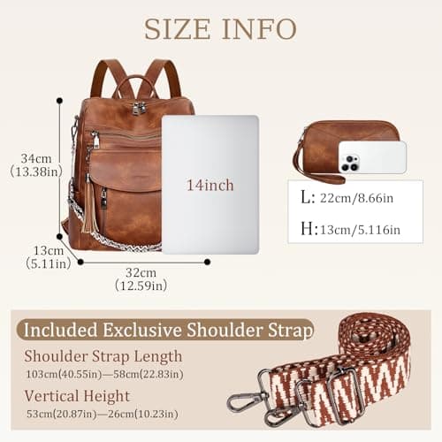 LEASOUL Rucksack Bag for Women, Vegan Leather Backpack Womens, Ladies Fashion Backpacks for Work University Travel Business — view 3