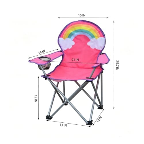 ALUNA Kids Foldable Outdoor Camping Chair Assorted Designs with Cup Holder & Security Lock for Picnic Garden Patio Beach Fishing (Pink) — view 2