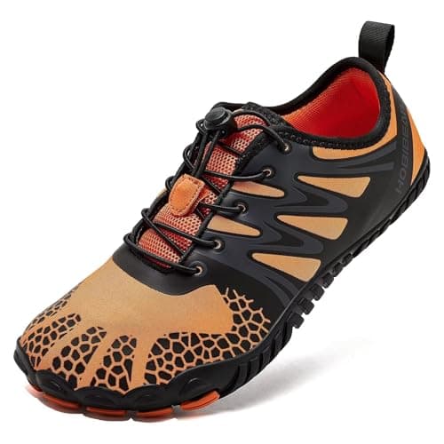 HOBIBEAR Mens Wide Toe Barefoot Shoes Trainers Gym Minimalist Running Shoes for Womens Non Slip Lightweight(UK 7 Orange)