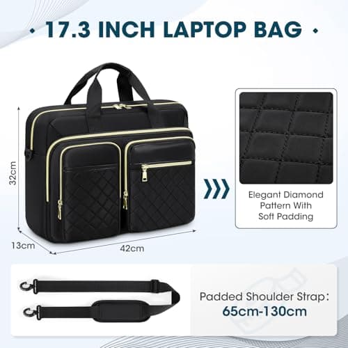 RAINSMORE Laptop Bag for Women 17.3 inch Laptop Briefcase Large Laptop Case Work Computer Bag Messenger Bag for Women Business Office Travel College Black — view 2