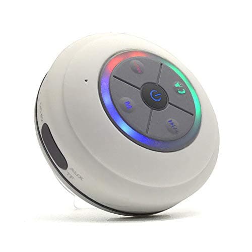 JUSTOP Rainbow LED Bluetooth Shower Speaker With FM Radio, IP67 Portable Fully Waterproof, Hands-Free Speakerphone. Rechargeable Using Micro USB, Perfect Speaker for Golf, Beach, Shower & Home (White) — view 3