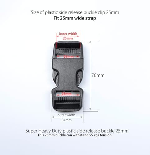 Baikeen Quick Side Release Buckles 25mm Heavy Duty Plastic Clips Belt Buckle Snap Clasp Backpack Buckle Replacement Dual Adjustable No Sewing for srrap(25mm,2sets) — view 4