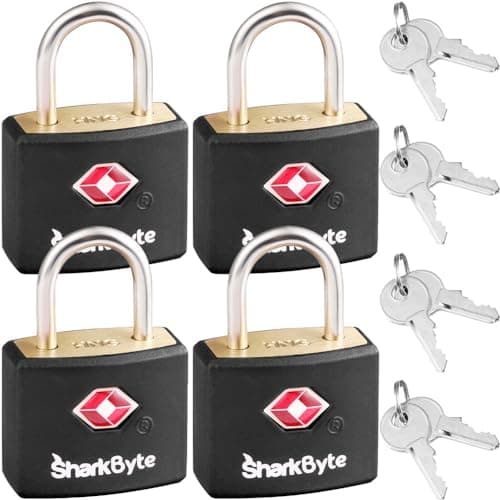 SharkByte Small TSA Approved Padlocks with Keys [4 Pack, 8 Keys] – Suitcase & Luggage Locks for Travel, Gym, Backpacks, Laptop Bags, and Zippers