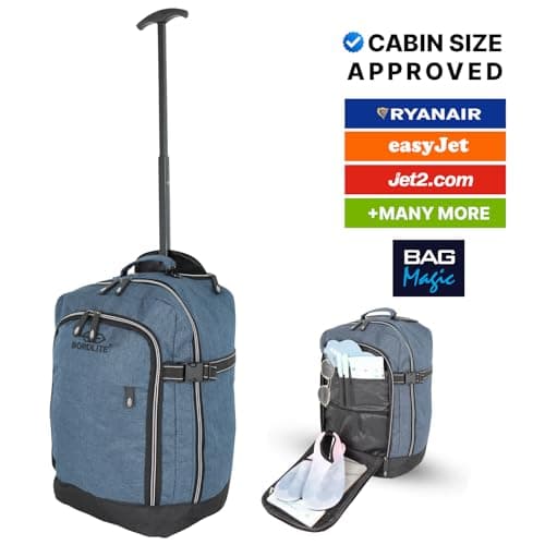 Bordlite RyanAir Approved Cabin Holdall on Wheels, 40x25x20cm Hand Luggage Bag, Extendable Handle, Multi Pocket Twill Travel Bag - 20L - Teal — view 5