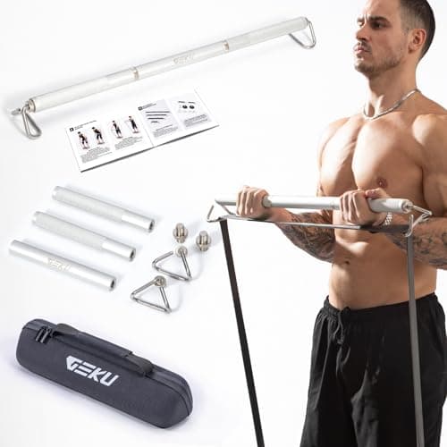 Geku Fit Aluminum Resistance Band Bar - 3-Section Detachable Heavy Duty Workout Bar for Resistance Band Exercises, Strength Training, Home Gym — view 2