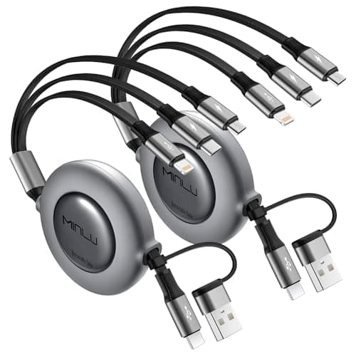Minlu 5 in 1 Retractable Charging Cable with Data Transfer, 2Pack
