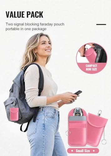 lanpard Faraday Pouch for car Keys,2 Pack Faraday Bag | Key Signal Blocking Pouch | Keyless Entry Keys Case | RFID Blocker Bag for Car Security,Anti-Theft Remote Entry Keyless Deep Pink ,M — view 3