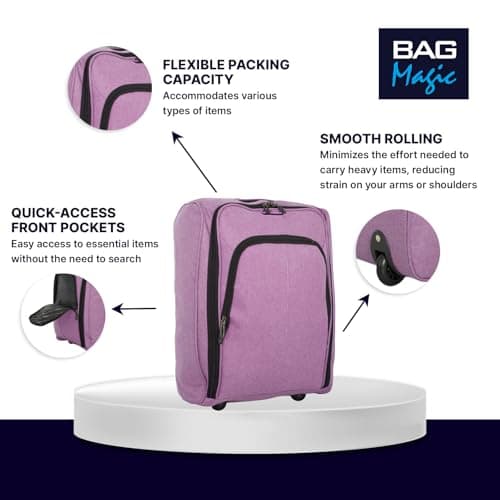 Bordlite 50x35x20cm Soft Cabin Bag – Lightweight Overhead Hand Luggage Suitcase with Wheels & Extendable Handle – Fits Ryanair, EasyJet, BA & More, 35L Capacity (Pink) — view 4