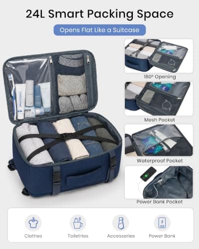 Kono Ryanair Cabin Bag 40x30x20, Underseat Travel Backpack Navy Classic — view 3