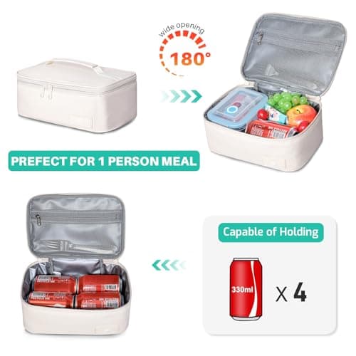 NOL Natural Organic Lifestyle Lunch Bag for Adults – Compact Insulated Lunch Box with Food-Grade Aluminum Lining, Leak-Proof Cooler for Work, Travel | Portable Thermal Meal Tote with Handle, Cream — view 3