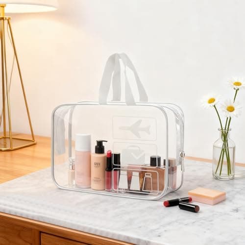 Clear Toiletry Bag with Handle - Transparent TSA Approved Makeup Cosmetic Travel Organiser, Waterproof Wash Bag for Air Travel Carry On — view 4