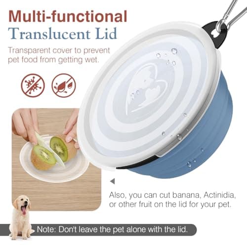 Pawaboo Collapsible Travel Dog Bowls 2 Pack with Lids & Carabiners Silicone — view 2