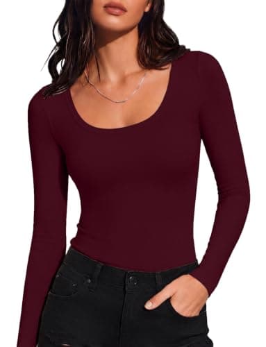 IWOLLENCE Thermal Tops Womens Scoop Neck Underlayer (Wine Red, M) — view 2