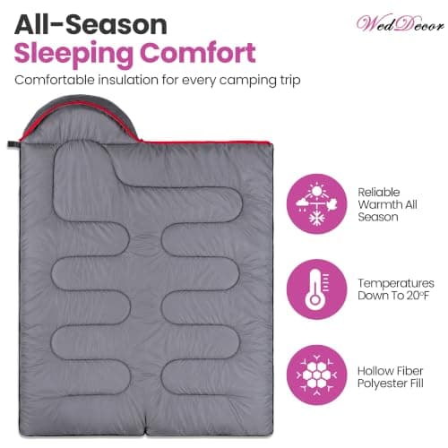 WedDecor Sleeping Bag for Adults, 4 Seasons, Waterproof Hooded, Grey Orange — view 4