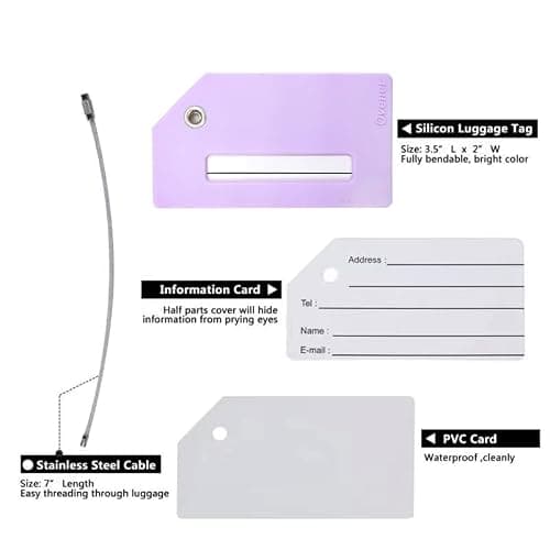 2Pack Silicone Luggage Tag with Name Card to Quickly Spot Suitcase Purple — view 2