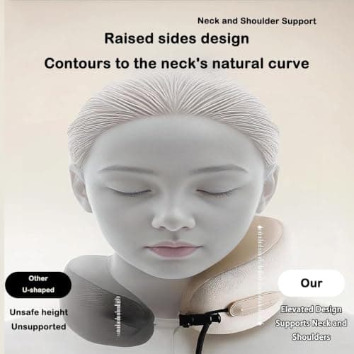360° Ergonomic Memory Foam Travel Neck Pillow, Slide Adjustable Reversible Breathable Washable Pillow with Compact Storage Case for Airplane Car Office, Purple — view 5