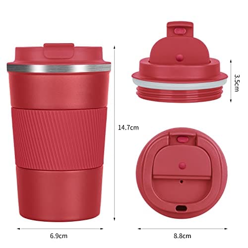 AKHTART 380ml Travel Mug for Hot & Cold Drinks with Leakproof Lid, Stainless Steel Insulated Coffee Double Walled Thermal Mug, Portable Reusable Cup Travel/Office/School(Red) — view 2