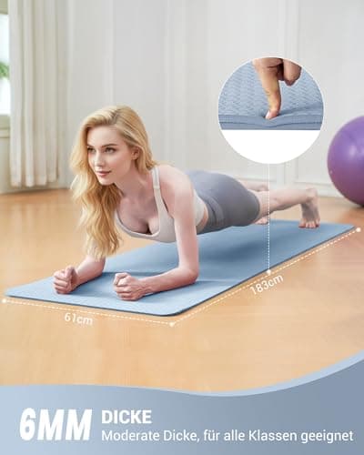 Good Nite Yoga Mat Exercise Mats Workout Pilates Fitness Mat for Women Men Non-Slip Thick 6mm High Density Gymnastics Mats with Carry Strap Tpe 183 x 61 x 0.6cm (Sky Blue) — view 2