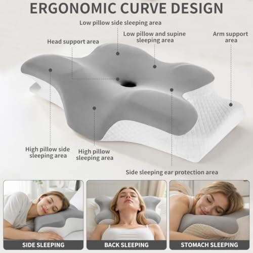 Memory Foam Pillow, Cervical Pillow, Neck Pillow, Ergonomic Pillow (Grey) — view 3
