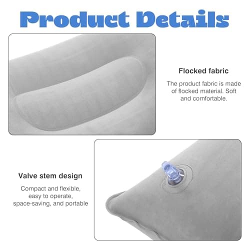 2Pcs Inflatable Pillow for Travel Blow Up Pillows for Sun Lounger Inflatable Cushion Inflatable Small Cushion Beach Pillow Neck Support for Travel Hiking Beach Fishing Camping Outdoors(Gray+Blue) — view 3
