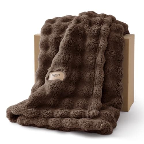 Bedsure Bubble Fleece Throw Blanket - Lightweight, Camel Brown, 130x150cm