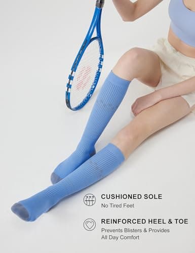 FITRELL 3 Pairs Compression Socks for Women and Men 20-30 mmHg Travel Flight Socks Medical Knee High Socks for Sport, Flying, Carers, Nurse, Pregnant Women, Varicose Veins, Mint Green+Pink+Blue, S/M — view 5