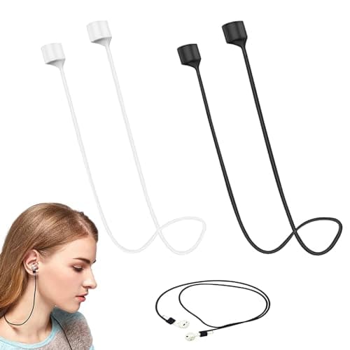 Siqian 2 Pcs Magnetic Anti-Lost Straps Sport Compatible with AirPods Earbud Lanyard Strap Soft Silicone Straps Lanyard Neck Strap for Sports Running(Black, White)