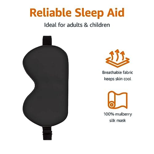 Amazon Basics Genuine Natural Mulberry Silk Eye Mask, Curved Sleep Mask with Adjustable Strap, Pack of 1, 21.5 x 11.2 cm, Black — view 2