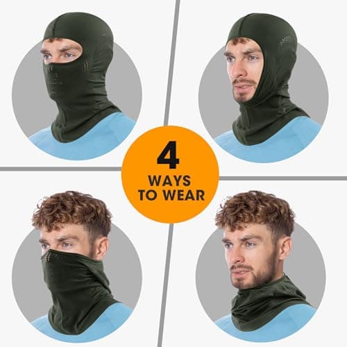 WTACTFUL 2 Pieces Balaclava Face Ski Mask for Men, Summer Winter Breathable Thermal Warm Full Face Cover Mask for Motorcycle Cycling Skiing Snowboarding Green Black — view 6