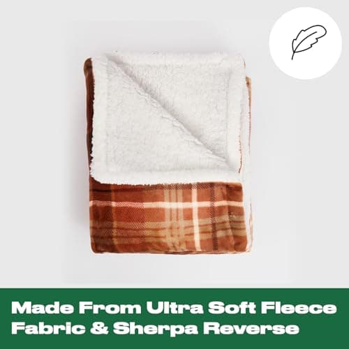 OHS Fleece Blanket Burnt Orange Throw, Super Soft Warm Super Soft Cosy Warm Winter Felix Tartan Flannel Throw Blanket for Bed Couch Reversible Sherpa Fleece Blanket Autumn Throw, Rust - 130 x 160cm — view 3