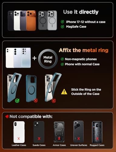 MSXTTLY Car Phone Holder Magnetic– Vmag S3 Phone Holder for Cars with Strong Magnets & Dual Long Arm, Compatible with iPhone 17 Pro Max 16 15 14 13 12 Plus & Android (with Magnetic Ring),Orange — view 6