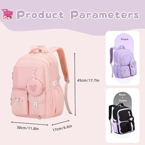 Bansusu Girls Backpack for School Children, Secondary School Bags Backpacks for Girls Casual Daypack Bookbag, Y040-Purple — view 3