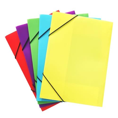 Phefop Plastic File Folder Set PP Document Pouch 5 Pack 14 X 10 in Elastic Band Closure Holds 100 Sheets Color Coded Organizer for Students Teachers Office (Multi Colors) — view 4
