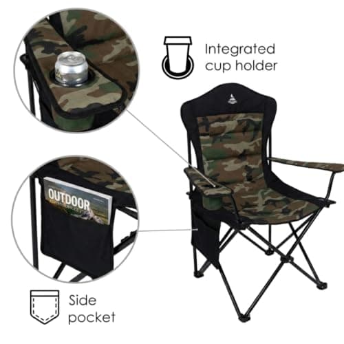 LuxeTrail Padded Folding Camping Chair, Ergonomic High-Back — Camo/Black — view 4