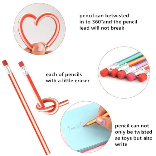 Soft Flexible Bendy Pencils, Xndryan 62 Pcs Twist Bendy Pencils and Rubber Erasers Party Bag Fillers for Kids, Ideal for Party Favours School Prizes Class Gifts for 30 Children — view 3