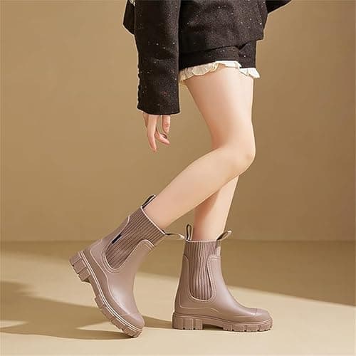 DFSDJEUW Wellies Boots Women Waterproof Short Chelsea Wellington Gardening Shoes, Rain Boots Ladies Festival Boot Non-Slip for Outdoors Activities Camping Garden Fishing walking shoes women Gold 6.5 — view 3