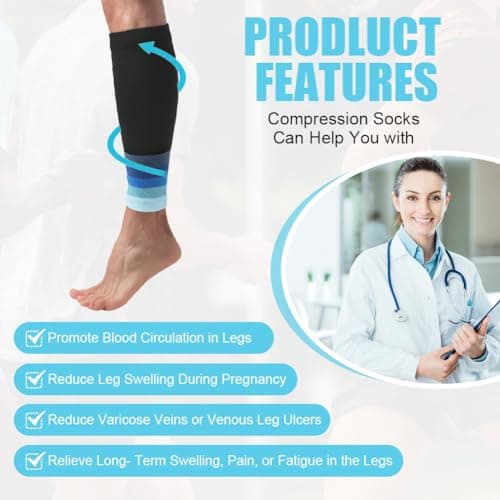 ACWOO Calf Support Compression Sleeves for Women Men, 1 Pair 15-21mmHg Class 1 Shin Splints Brace Support for Torn Muscle Pain Relief, Cramps, Sprains, Footless Leg Socks for Running Sports Flight — view 5