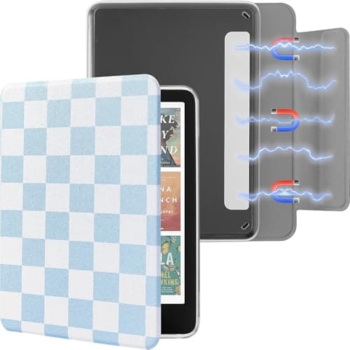 Litvana Detachable Magnetic Case for 6.8" Kindle Paperwhite (11th Generation-2021) and Kindle Paperwhite Signature Edition, Slim PU Shell Cover Case with Auto Wake/Sleep, Blue and White Checkerboard