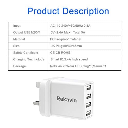 USB Plug,Multi USB Charger Plugs Adaptor UK Phone Plugs with 4 USB Port — view 6