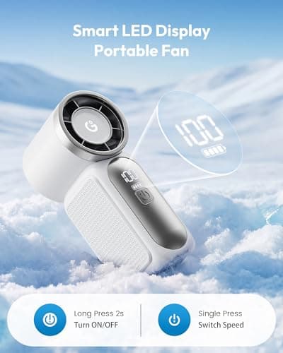gaiatop Portable Handheld Mini Fan, 6 Speeds 16900 RPM High Velocity Personal Summer Essential with LED Display, USB Rechargeable, with Lanyard for Makeup, Travel, Outdoor, Gift for Women Girl, White — view 5