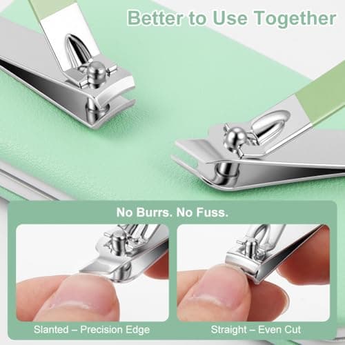 ALIIP Professional Manicure Set,10-Piece Stainless Steel Nail Clipper Kit with Leather Case, Portable Travel Nail Care Set for Women & Men, Press-Lock Design for Home & Gifting,Green — view 3